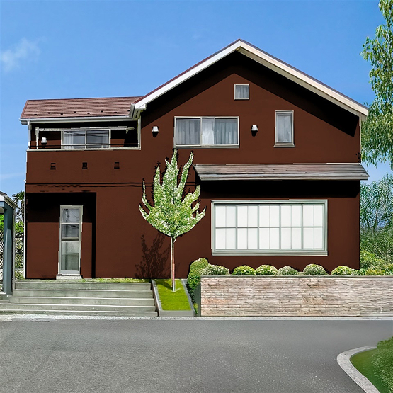 カラーシュミレーションで外壁を茶色くした様子